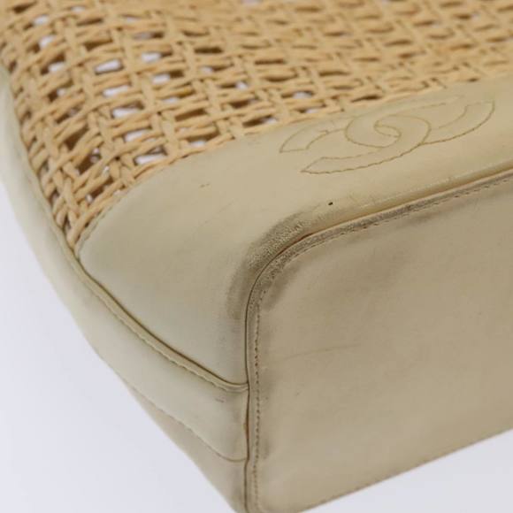 CHANEL COCO Mark Chain Tote Bag Straw Leather Beige Gold CC Auth yk14915 - Picture 16 of 16